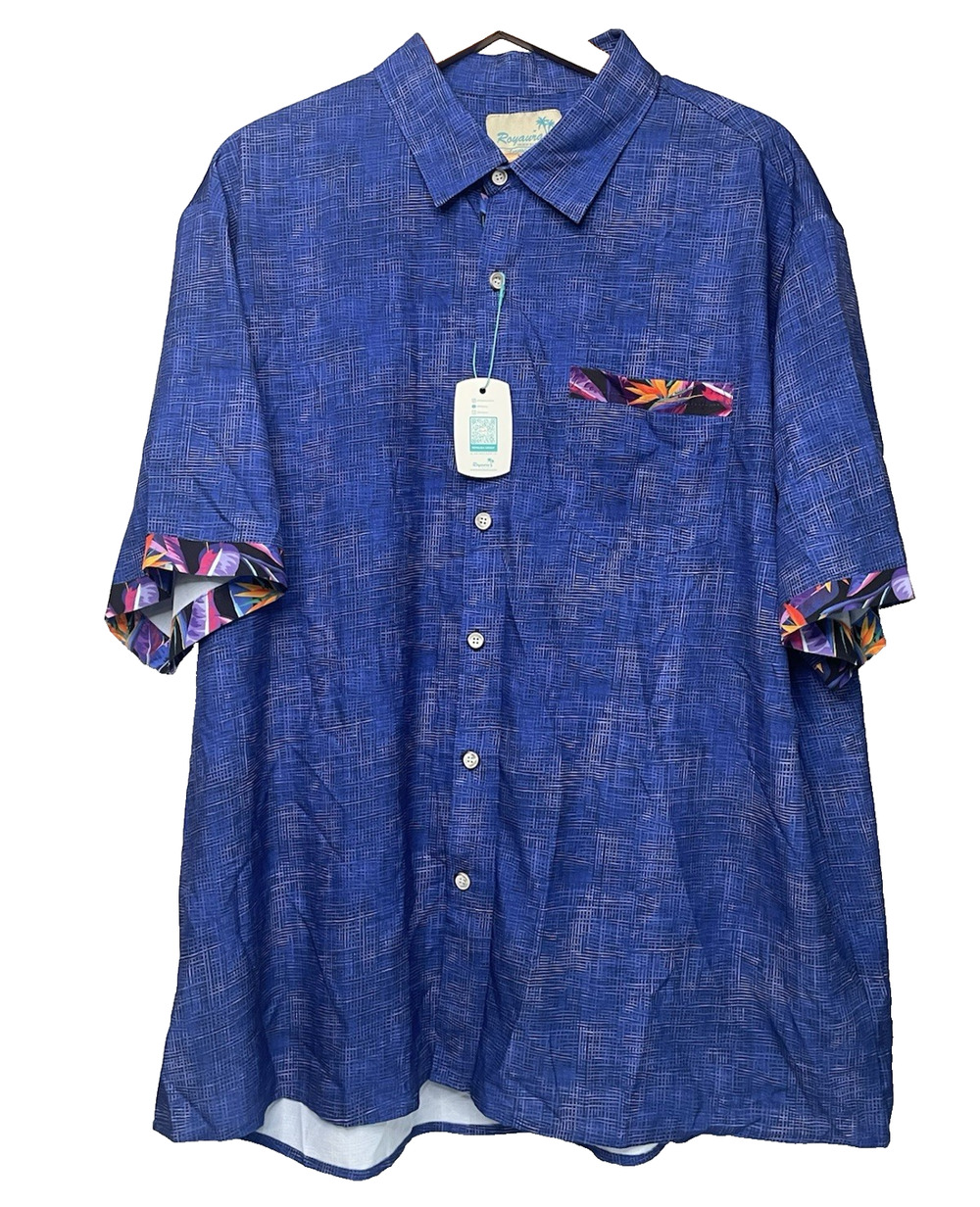 Lot of 2 Royaura Hawaiian Shirts Mens XXL Blue Short Sleeve Button Up NWT